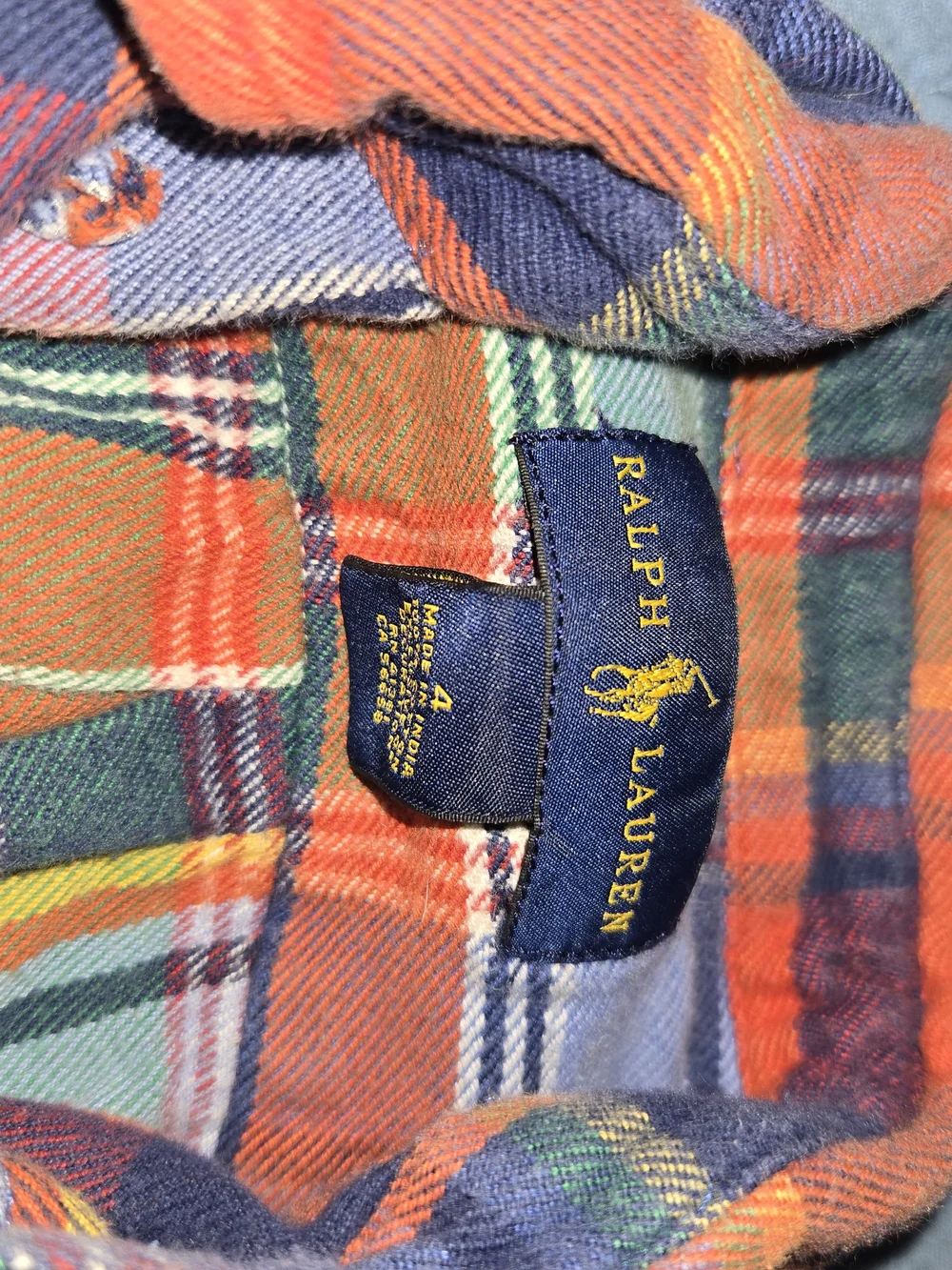 Ralph Lauren Orange Plaid Cotton Button-Down Shirt Boys Sz 4